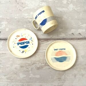 Vintage Retro Diet Pepsi Mini Collectible Cup & Plates Toys Miniatures Soda Pop
